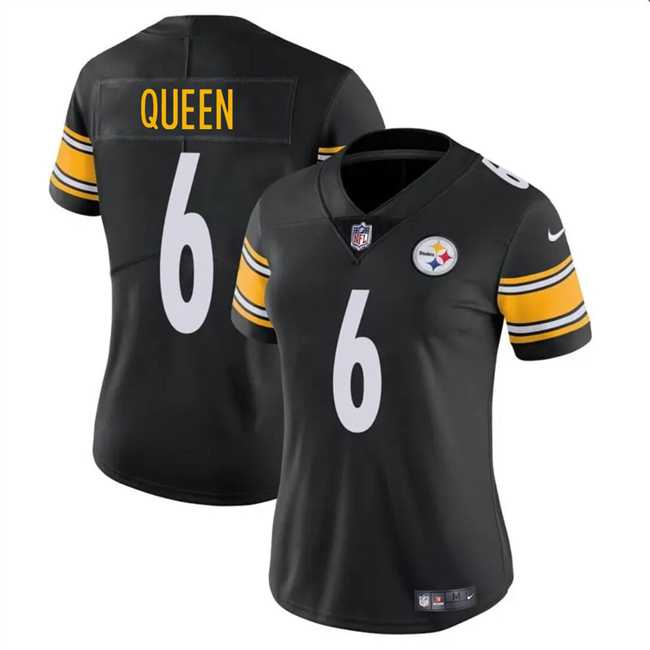 Womens Pittsburgh Steelers #6 Patrick Queen Black Vapor Football Stitched Jersey Dzhi->->Women Jersey